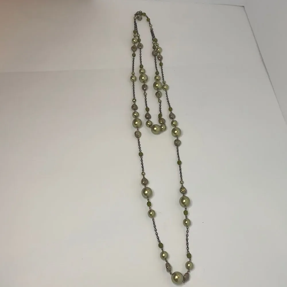 Green Brown Double Strand Stone Bead‎ Necklace